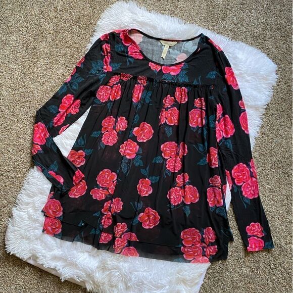 Matilda Jane Winter Blooms Babydoll Top Floral Lined Flowy Stretchy Model Medium - Picture 1 of 7